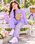 Girls Lovely Dear Deer Print Sweatshirt & Trouser Set – Lavender Purple