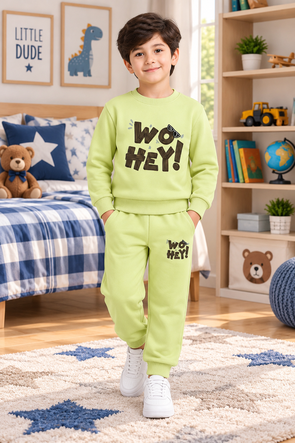 Boys Woo Hey Graphic Winter Tracksuit – Lime Green