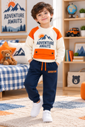 Adventure Awaits Boys Winter Sweatshirt & Jogger Set – Orange & Navy
