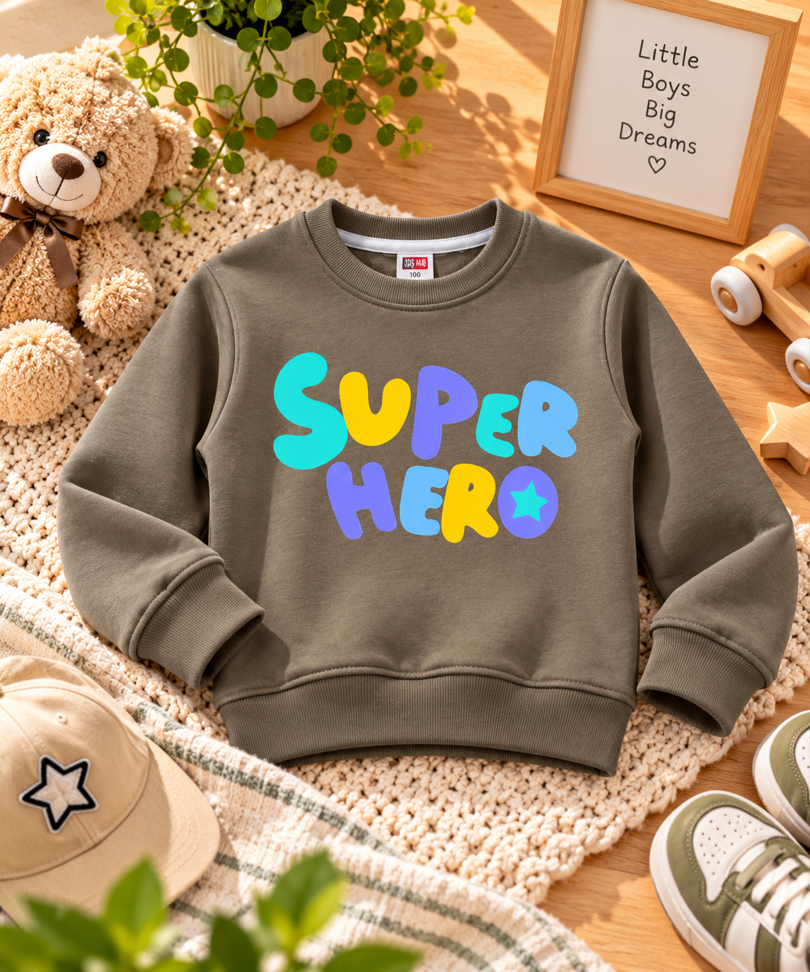 Super Hero Graphic Sweatshirt for Boys – Taupe Grey