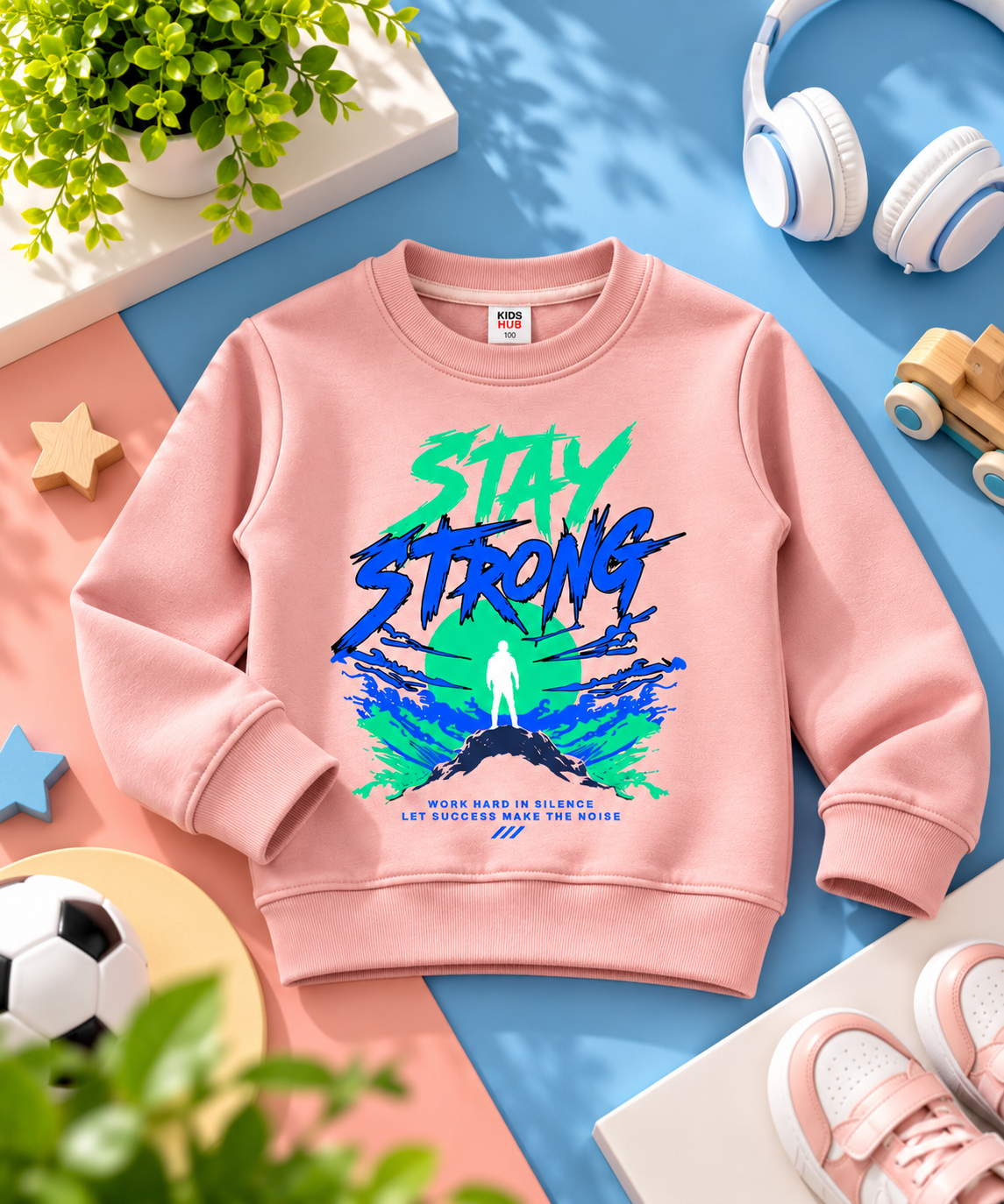 Stay Strong Graphic Sweatshirt for Kids – Pink