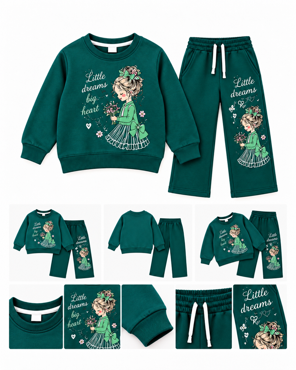 Girls Little Dreams Big Heart Sweatshirt & Trouser Set – Emerald Green