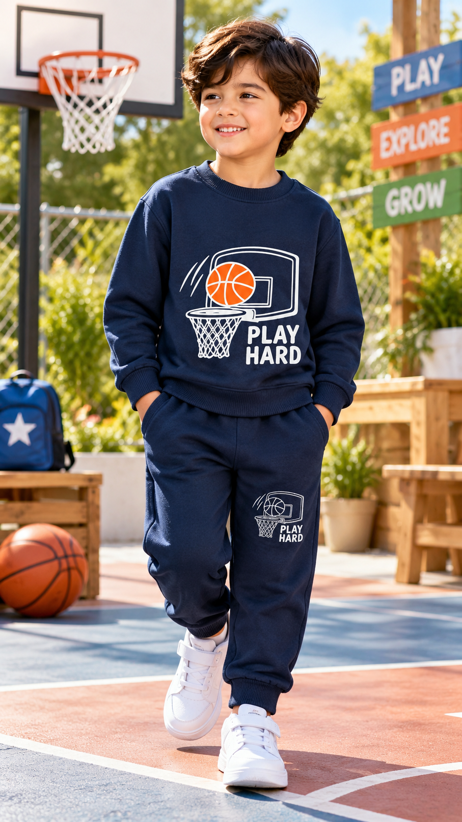 Play Hard Basketball Boys Navy Blue Tracksuit – 2 Piece Set