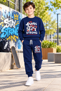 Boys Stay Strong Graphic Winter Tracksuit – Navy Blue