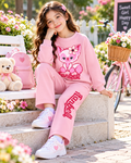 Girls Cute Fox Print Sweatshirt & Trouser Set – Baby Pink