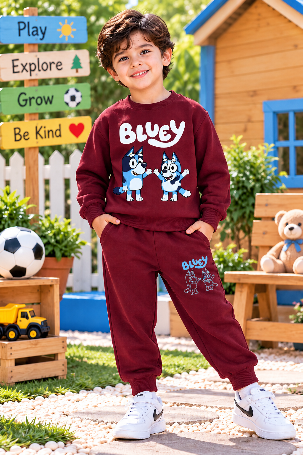 Bluey Cartoon Boys Tracksuit – Maroon