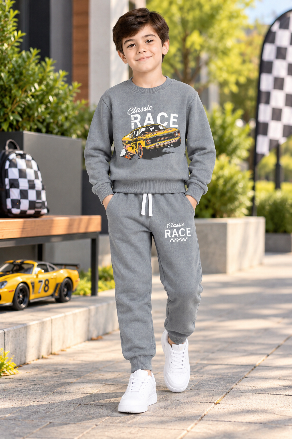 Boys Classic Race Car Winter Tracksuit – Grey