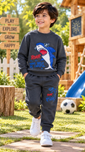 Boys Shark Print Winter Tracksuit – Charcoal Grey