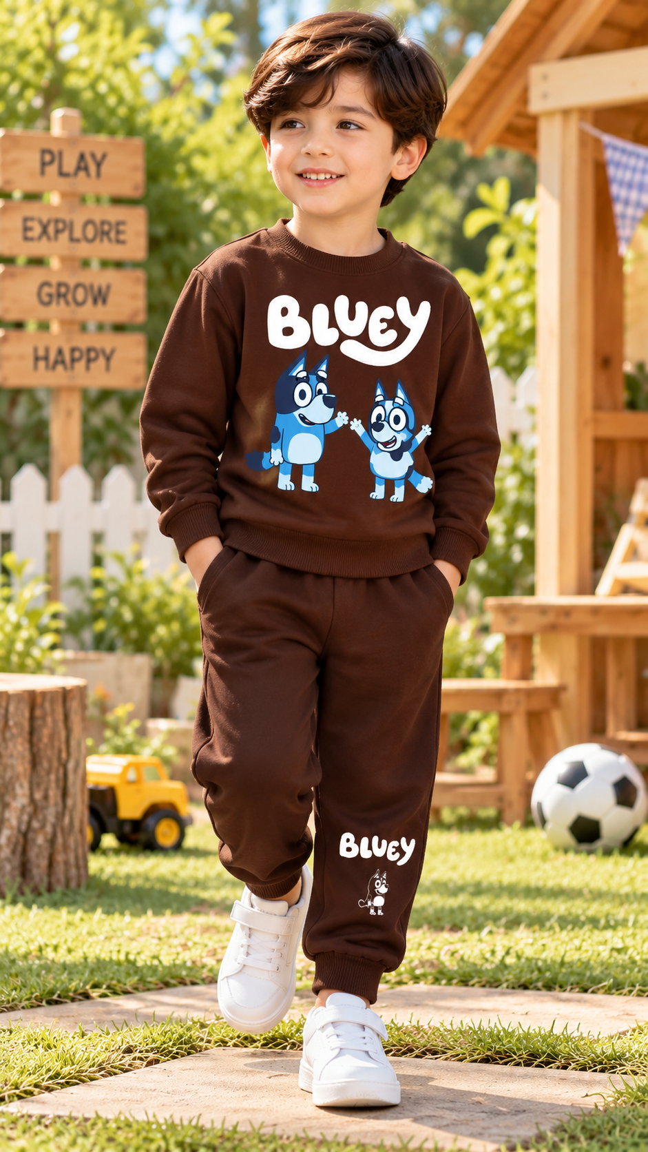 Boys Bluey Print Winter Tracksuit – Chocolate Brown