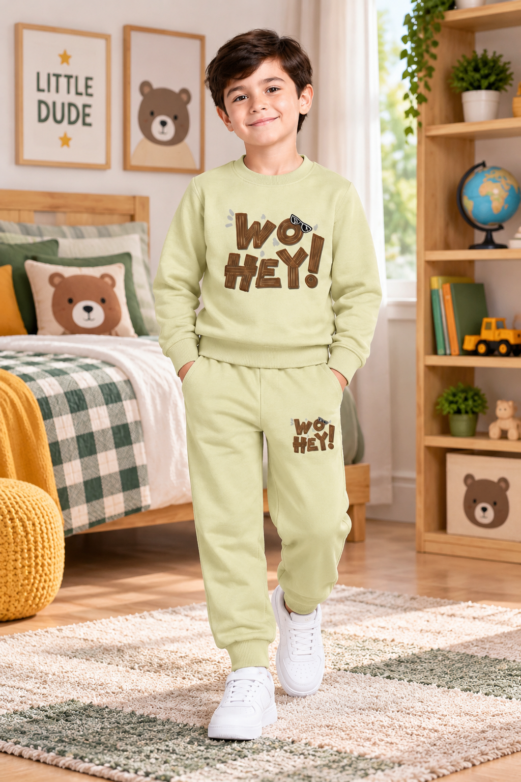 Boys Woo Hey Graphic Winter Tracksuit – Pistachio Green