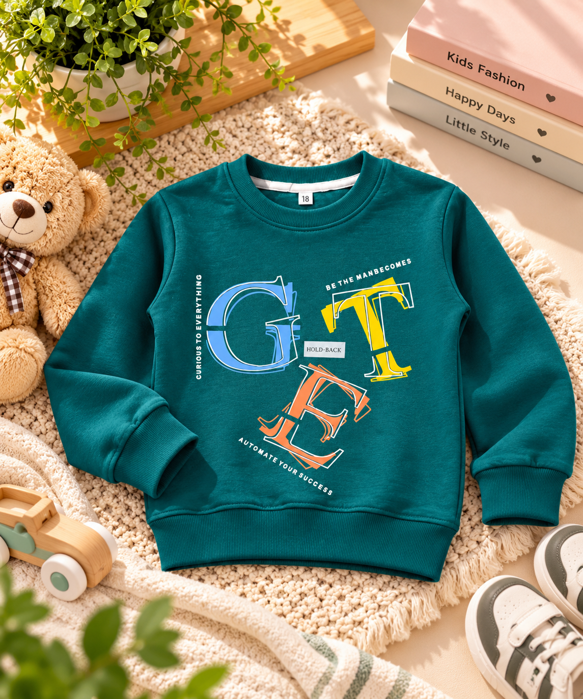 GTE Typography Graphic Sweatshirt for Kids – Dark Teal Green