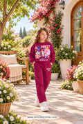 Cartoon Friends Kids Winter Sweatshirt & Trouser Set – Berry Magenta