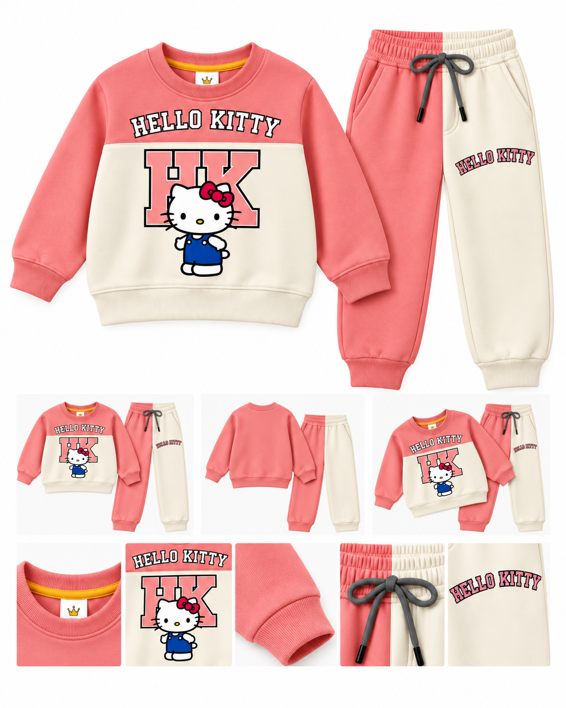 Girls Hello Kitty Winter Sweatshirt & Jogger Set – Pink & Cream