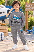 Up in the Sky Airplane Winter Sweatshirt & Trouser Set for Boys – Grey