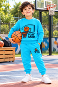 Play Hard Basketball Winter Sweatshirt & Trouser Set for Boys – Turquoise Blue