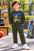 Starry Adventure Kids Winter Sweatshirt & Trouser Set – Olive Green