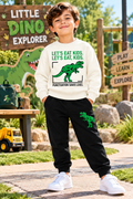 Dino Adventure Kids Winter Sweatshirt & Trouser Set – White & Black