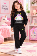 Rainbow Unicorn Girls Winter Sweatshirt & Trouser Set – Classic Black
