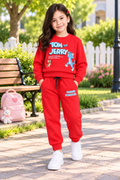 Girls Tom & Jerry Winter Sweatshirt & Jogger Set – Red