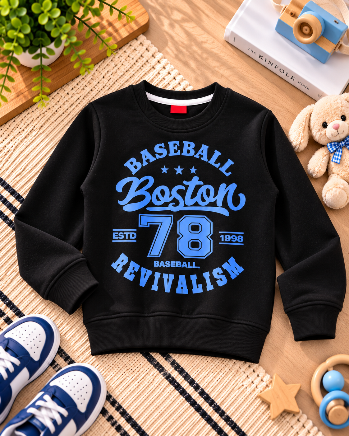 Boston 78 Baseball Graphic Sweatshirt for Boys – Black