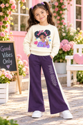 Fun Girl Wide Leg Tracksuit – Cream & Purple