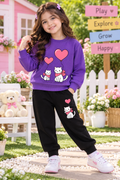 Purple Kitty Girls Tracksuit – 2 Piece Set
