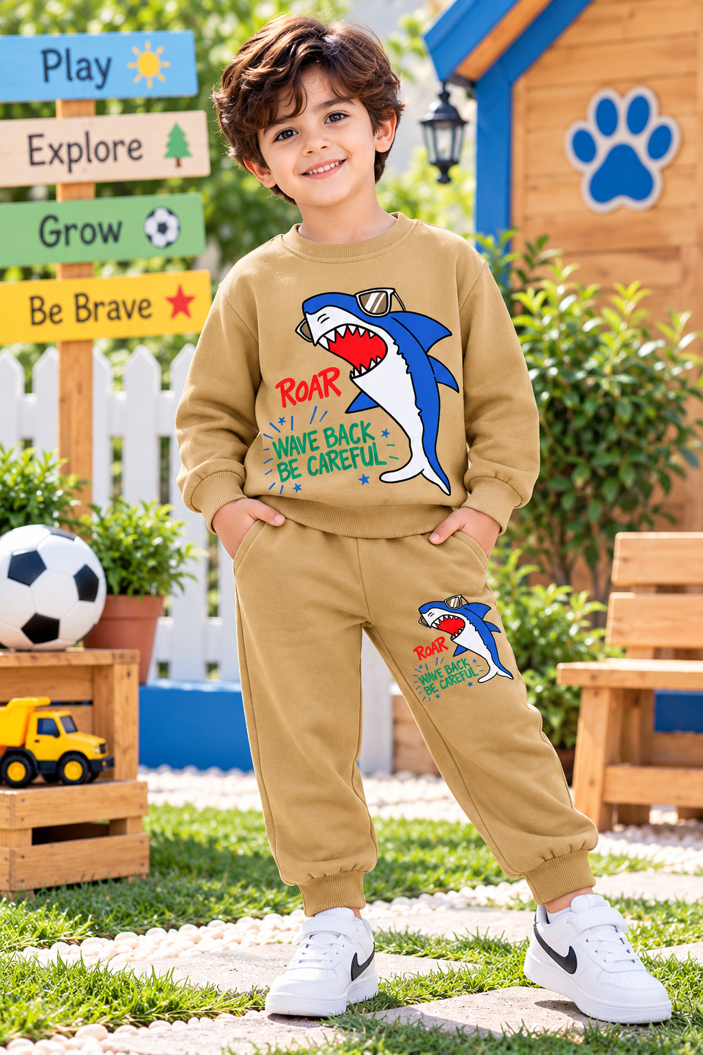 Shark Roar Boys Tracksuit – Camel Brown