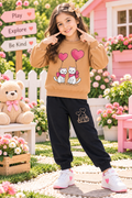Cute Kitty Balloon Girls Tracksuit – Camel & Black