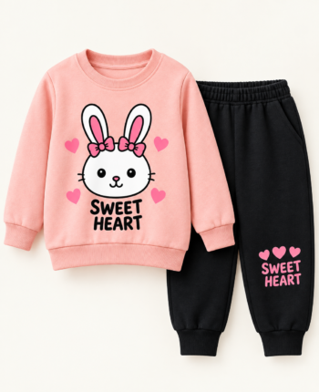 Sweet Heart Bunny Kids Winter 2-Piece Set – Pink & Black 🐰💕