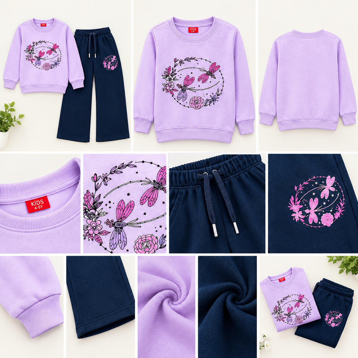 Girls’ Lavender & Navy Butterfly Floral Co-Ord Set - Image 2