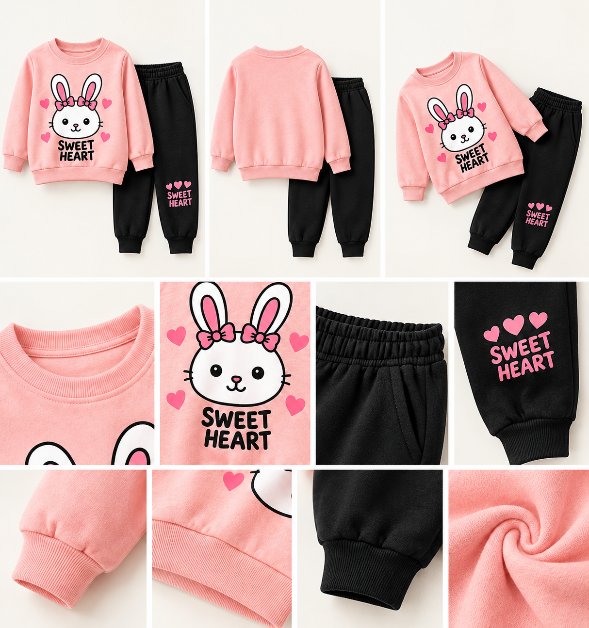 Sweet Heart Bunny Kids Winter 2-Piece Set β Pink & Black π°π - Image 2
