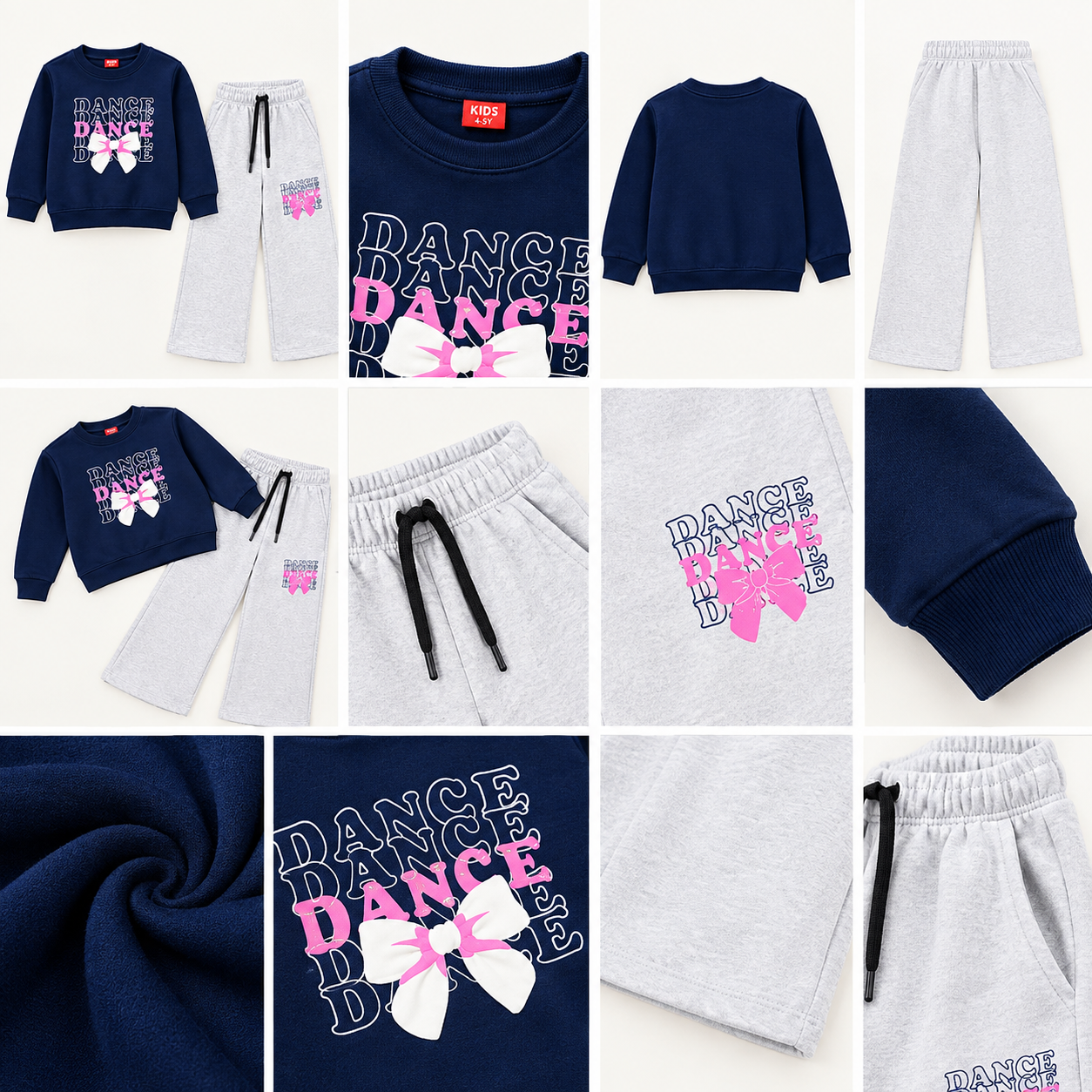 Girls’ Navy Blue & Grey Dance Bow Co-Ord Set - Image 2