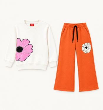 Girls’ Cream & Orange Flower Co-Ord Set