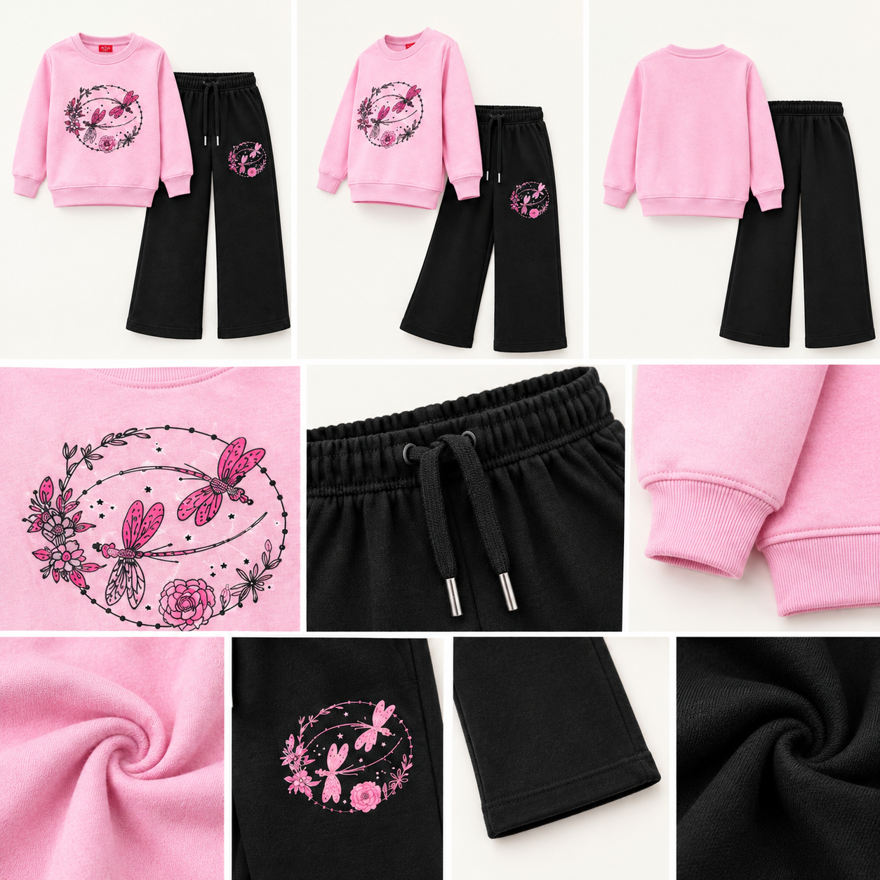 Girls’ Pink & Black Butterfly Floral Co-Ord Set - Image 2