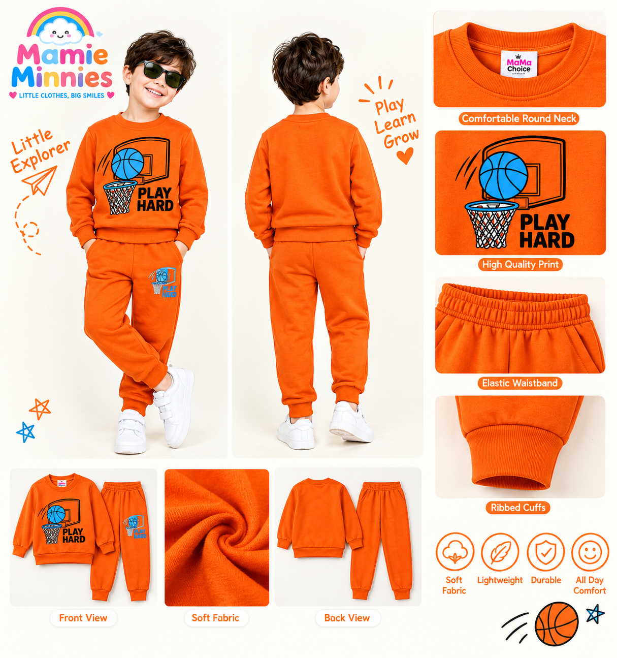 Orange Basketball Fleece Tracksuit Set for Kids - Image 2