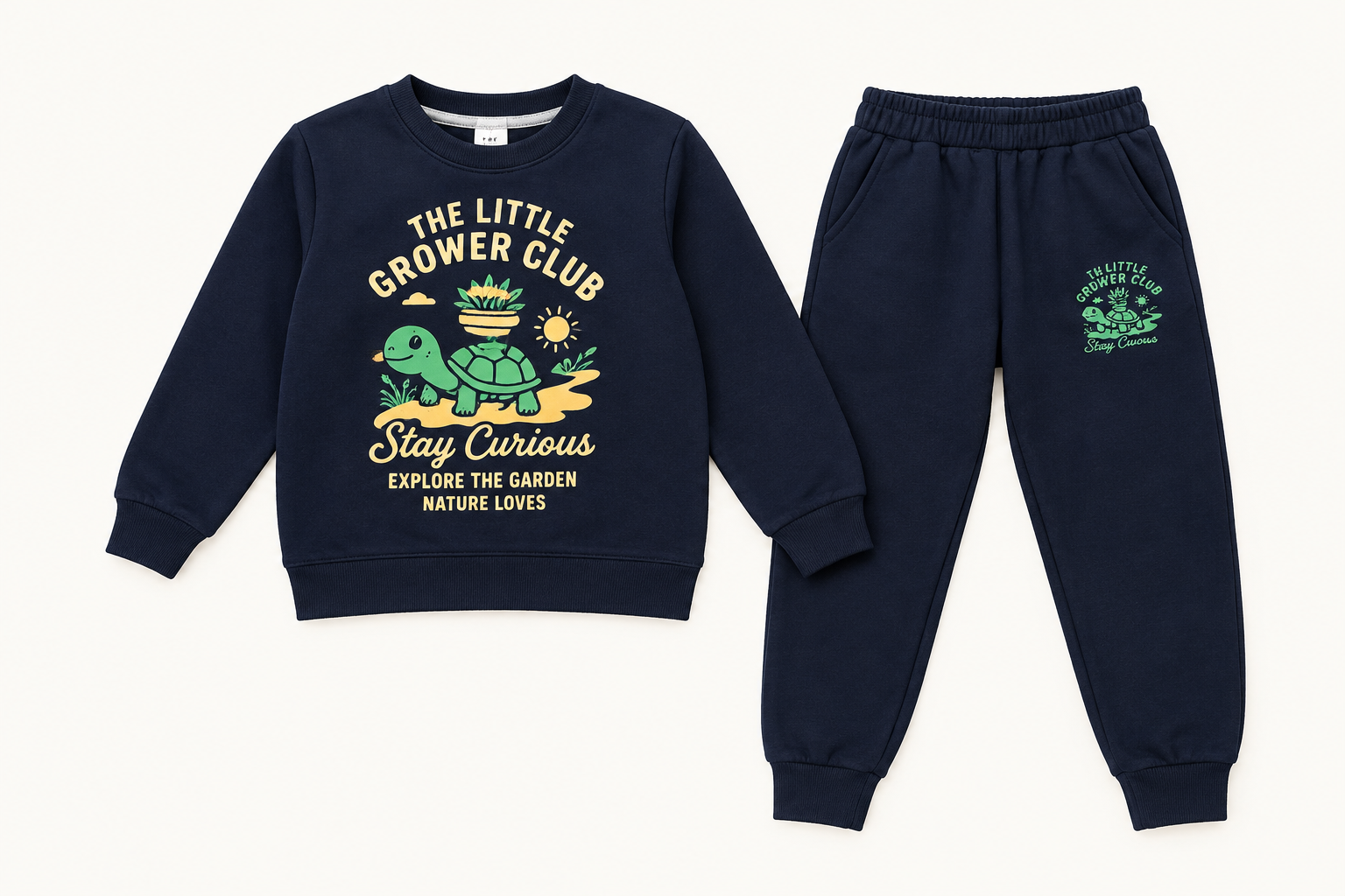 Navy Blue Little Grower Club Kids Sweatshirt & Jogger Set