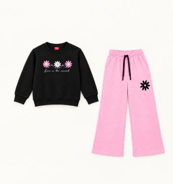 Girls’ Black & Pink Floral Sweatshirt Trouser Set