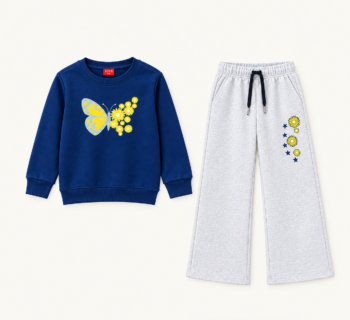 Girls’ Navy Blue & Grey Butterfly Flower Co-Ord Set