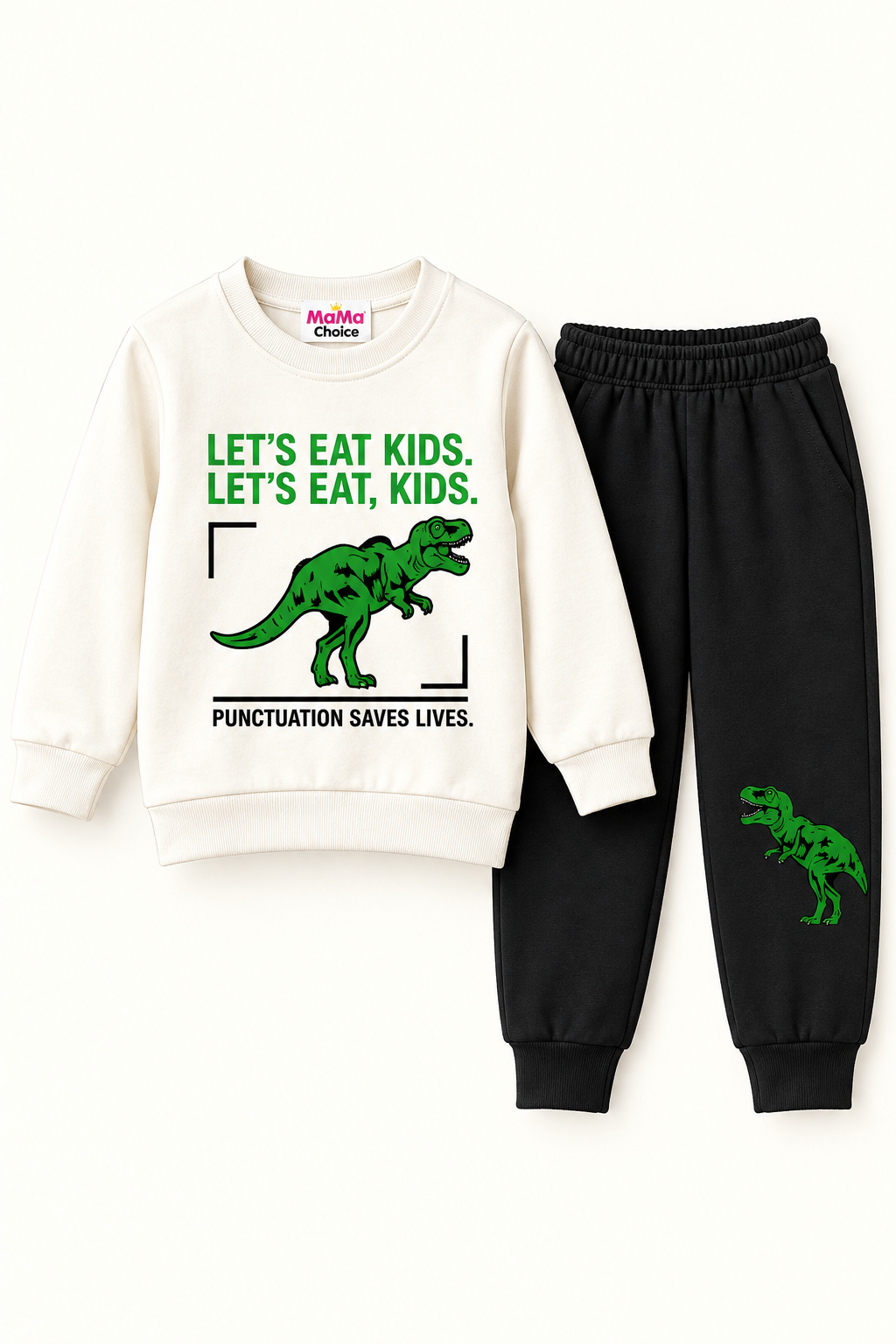 Kids Dinosaur Printed Winter Sweatshirt & Jogger Set