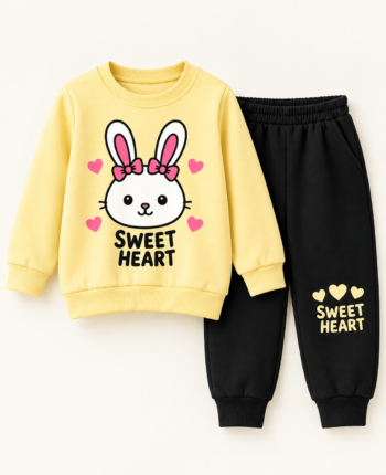 Sweet Heart Bunny Kids Winter 2-Piece Set – Yellow & Black 🐰💛🖤