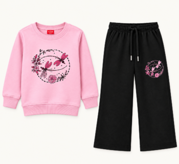 Girls’ Pink & Black Butterfly Floral Co-Ord Set