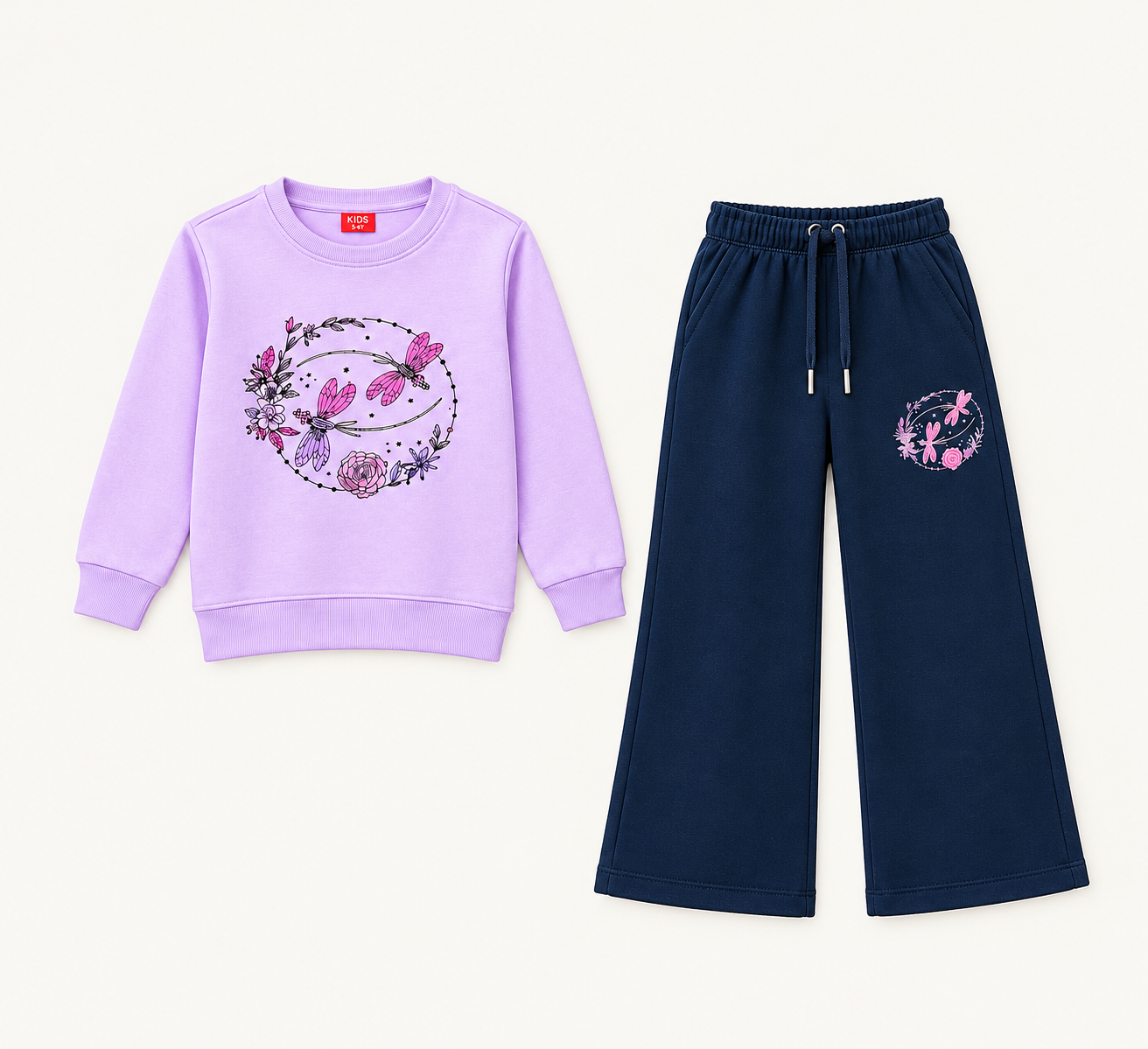 Girls’ Lavender & Navy Butterfly Floral Co-Ord Set