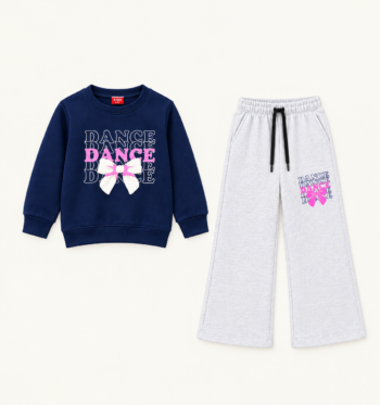 Girls’ Navy Blue & Grey Dance Bow Co-Ord Set