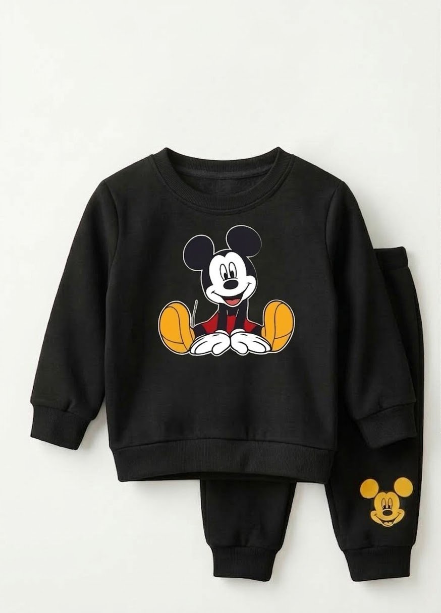 Black Character Print Kids Sweatshirt & Jogger Set π€β¨